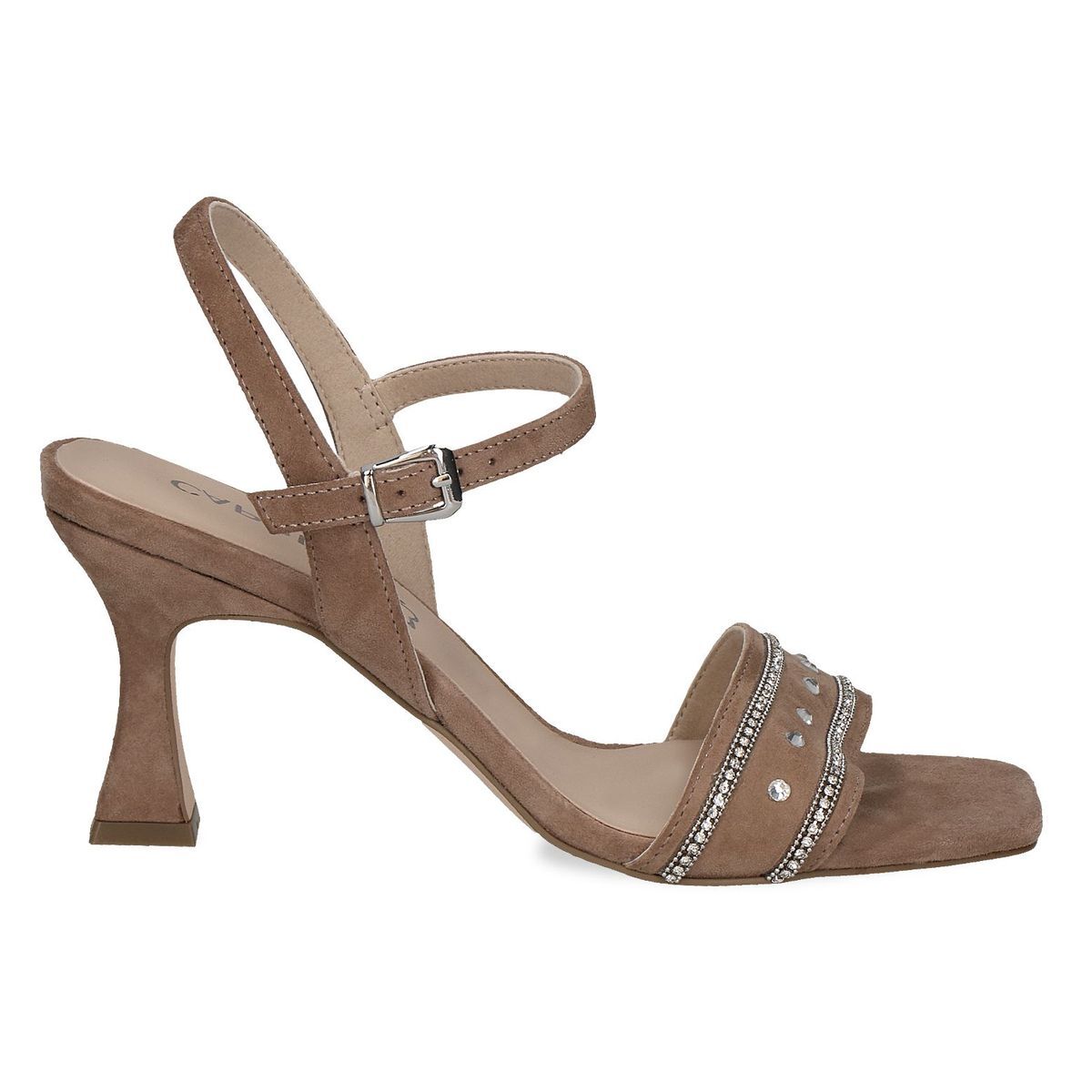 Sandale à talon en cuir marron taupe nubuck, CAPRICE