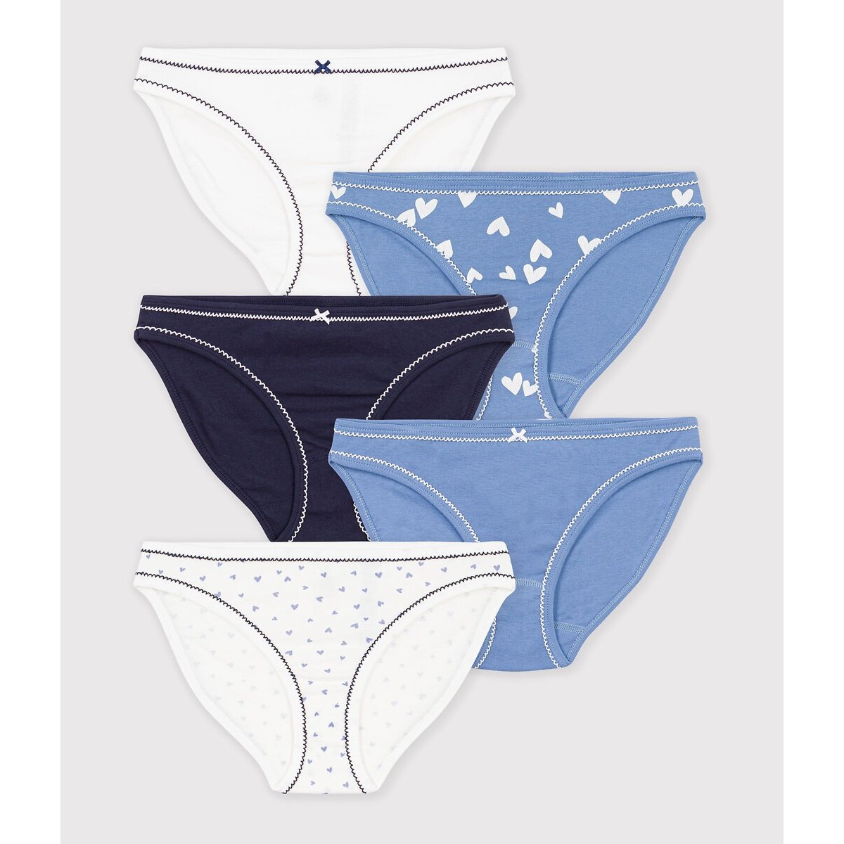 Lot de 5 culottes en coton lot bleu / blanc, PETIT BATEAU