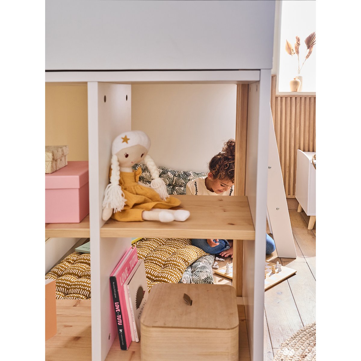 Lit mezzanine enfant avec rangement Playful blanc, VERTBAUDET
