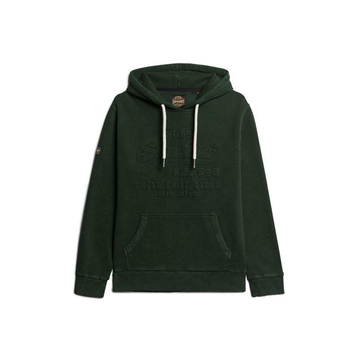 Sweat à capuche et logo vintage en relief vert émail, SUPERDRY