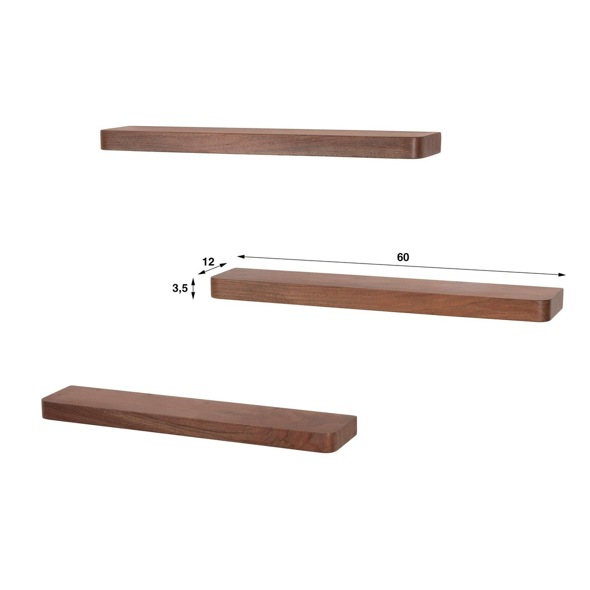 Etagère murale bois foncé à plateau épais 60 cm (lot de 3) NAKO marron, PIER IMPORT