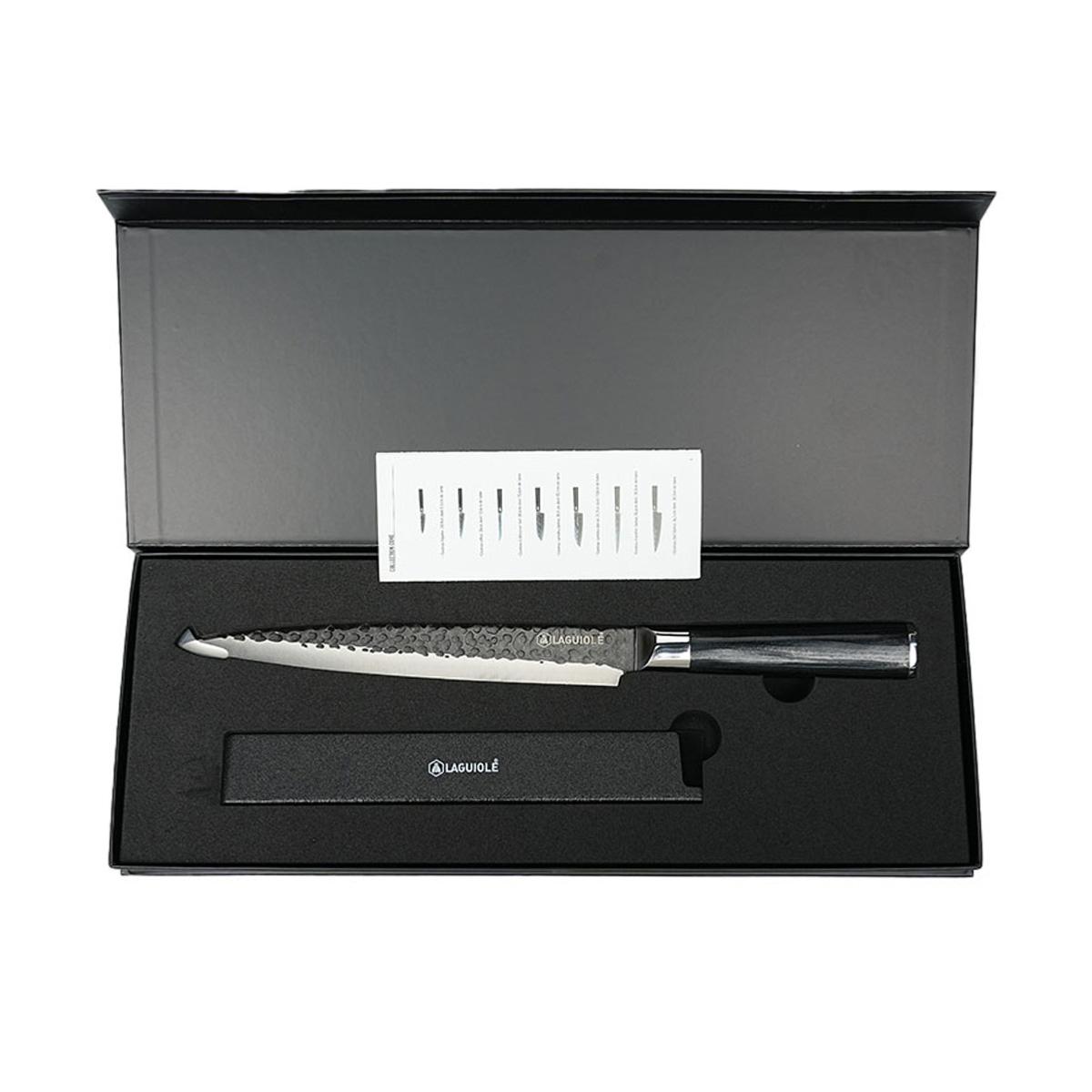Couteau à trancher noir 34cm avec étui - "Sen" couleur unique, LAGUIOLE CUISSON