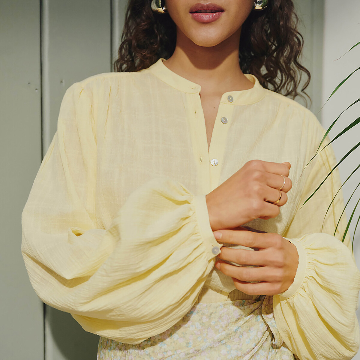 Chemise col mao, oversize, Signature LISE jaune pâle, LA REDOUTE COLLECTIONS
