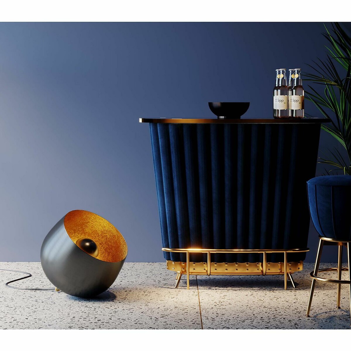 Lampe de sol Apollon Smooth noir Ø50cm doré, KARE DESIGN