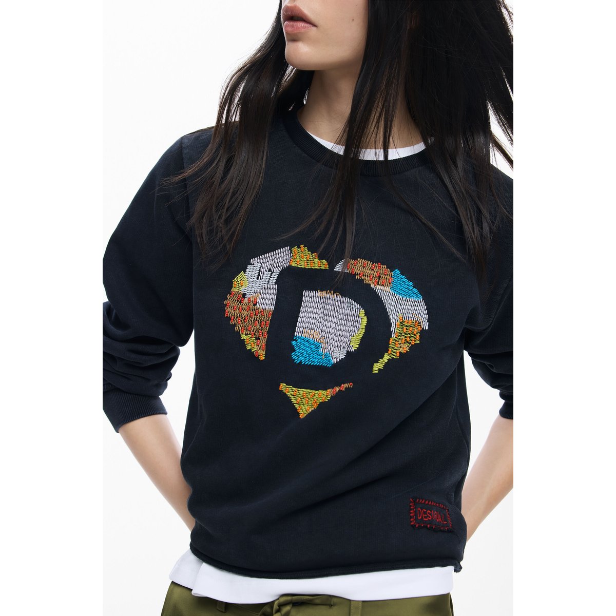 Sweat-shirt logo perles gris, DESIGUAL