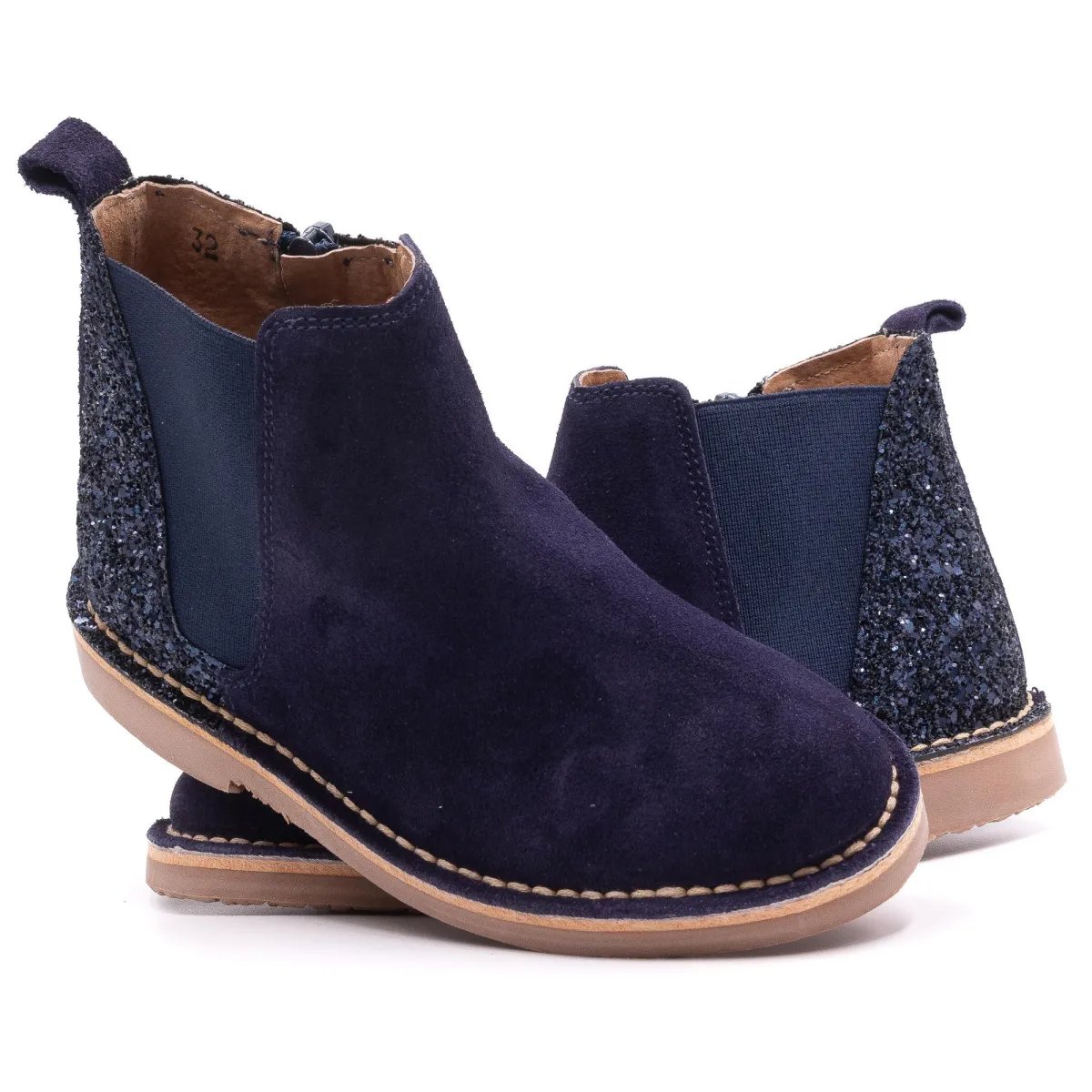Bottines Chelsea paillettes Zippées en daim BONI JADE bleu marine, BONI&SIDONIE
