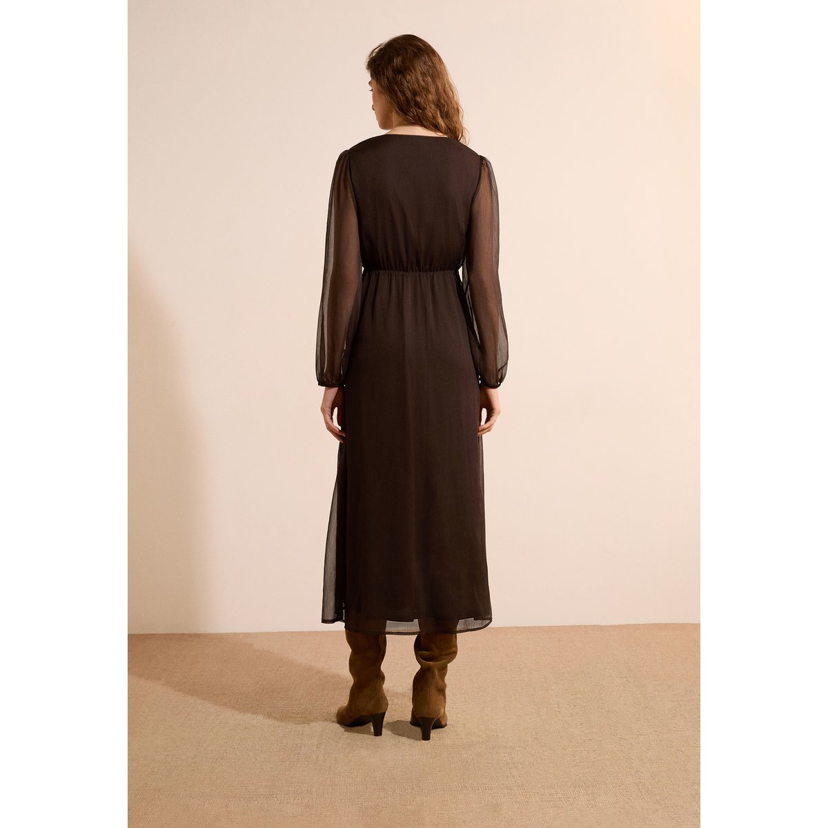Robe midi col V BABELLE chocolat, ETAM