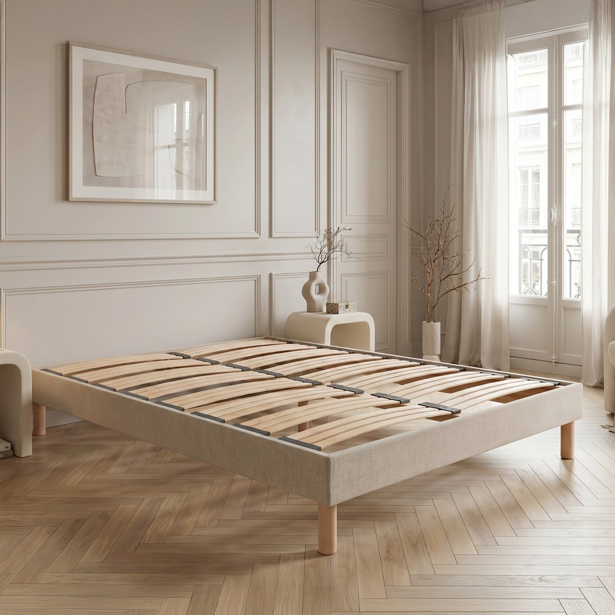 Sommier à lattes en bois Lino 90x190 cm Coloris Beige Livré en kit beige, BELLECOUR
