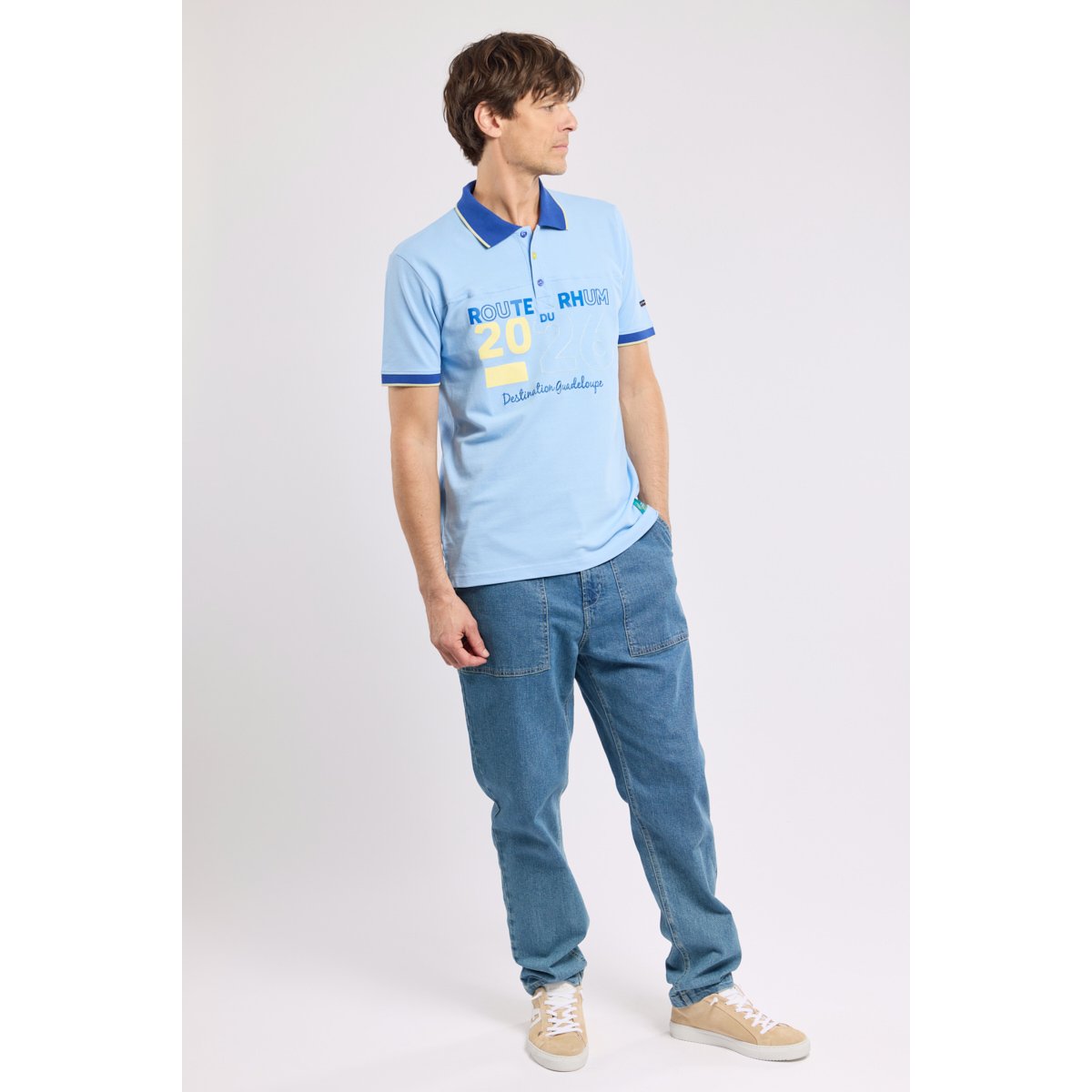 Polo brodé Homme - coton placid blue, ARMOR-LUX