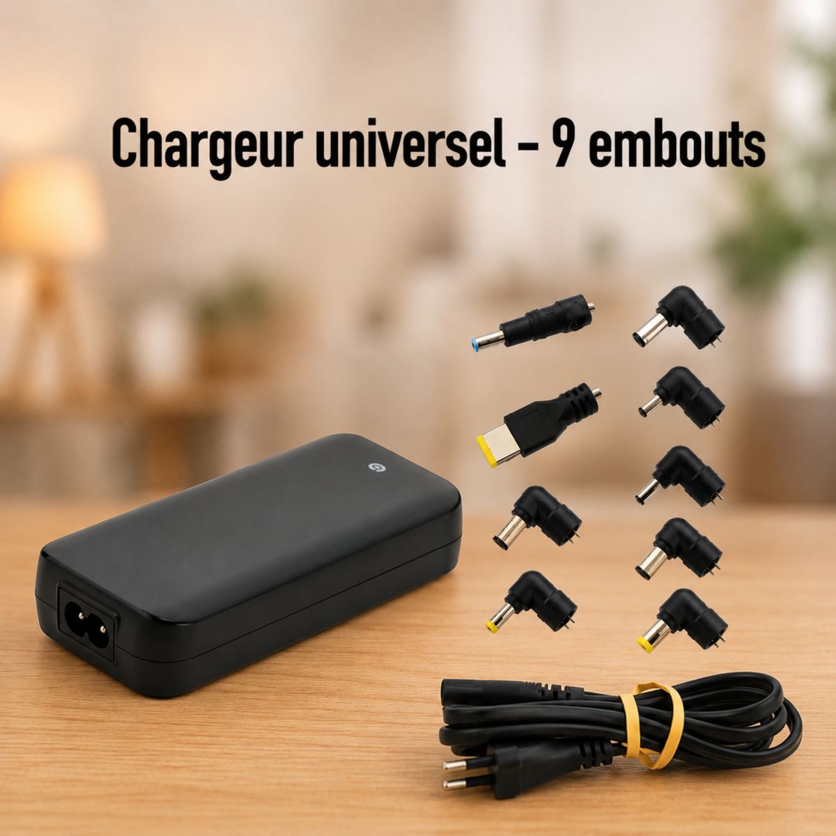 Chargeur ordinateur portable 90W PC universel + 9 embouts noire couleur unique, ESSENTIEL B