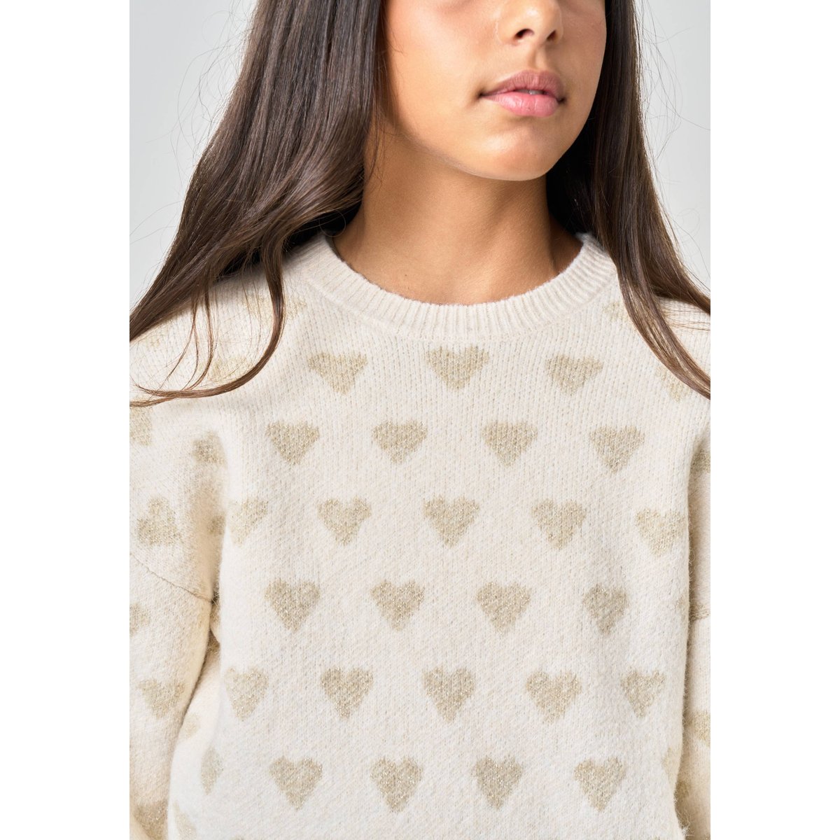 Pull fille motif cœurs en maille douce CLEMY crème, DEELUXE