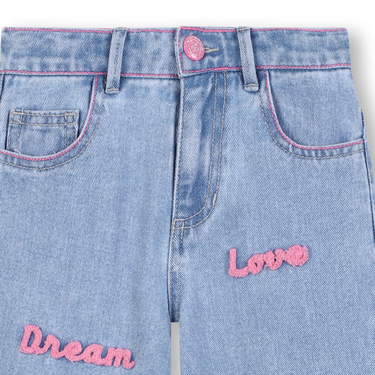 Pantalon en denim brodé double stone+bleach, BILLIEBLUSH