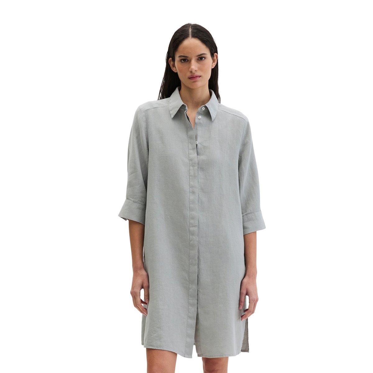Robe en lin loose avec patte de boutonnage cachée gris, MARC O'POLO