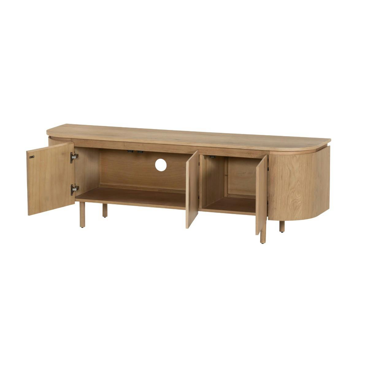 Meuble TV 3 portes en chêne, bords arrondis LOREN bois clair, PIER IMPORT