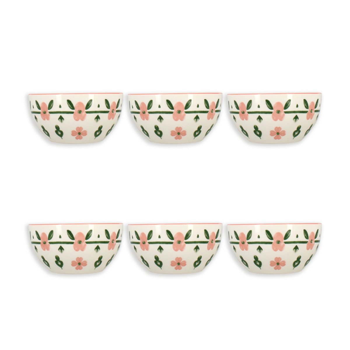 Lot de 6 bols 60cl en porcelaine, PRIMAVERA blanc-rose, NOVASTYL