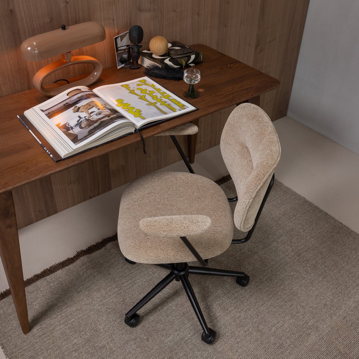Chaise de bureau en chenille tissée BRINT sable, WOOOD