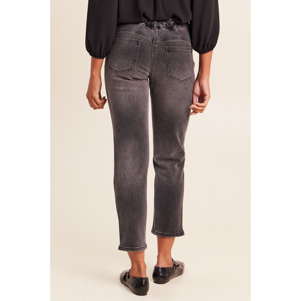 Jean droit 7/8ème taille basculée denim gris, BREAL