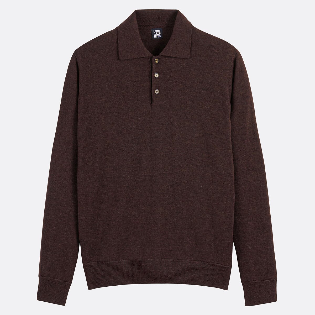 Pull col polo en laine mérinos, Signature marron, LA REDOUTE COLLECTIONS
