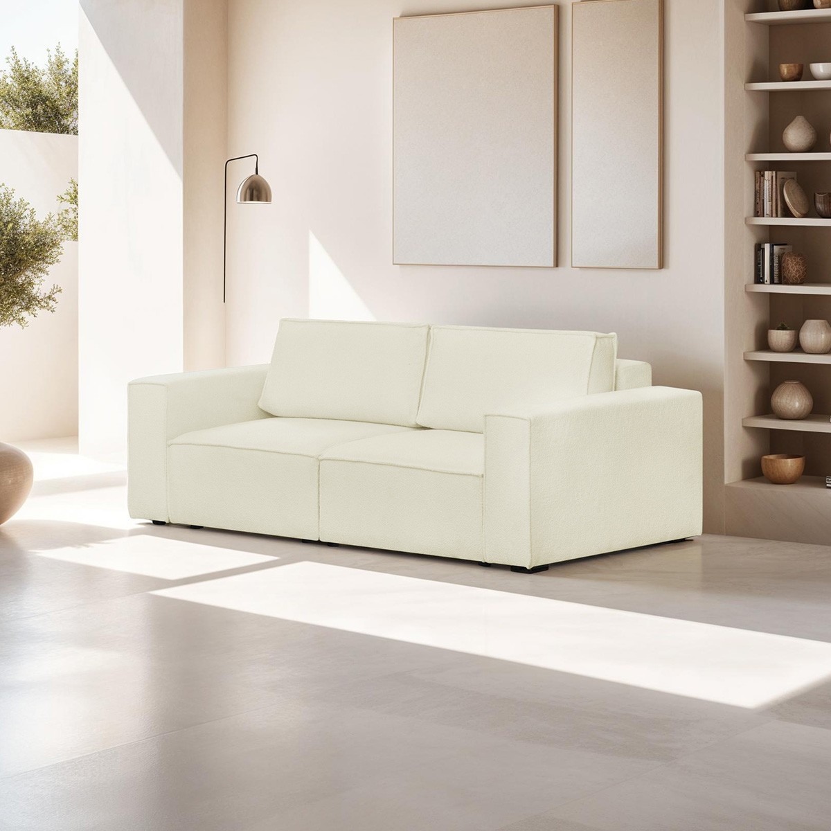 Canapé modulable 3 places en tissu bouclé - Harper Mod beige, HOMIFAB