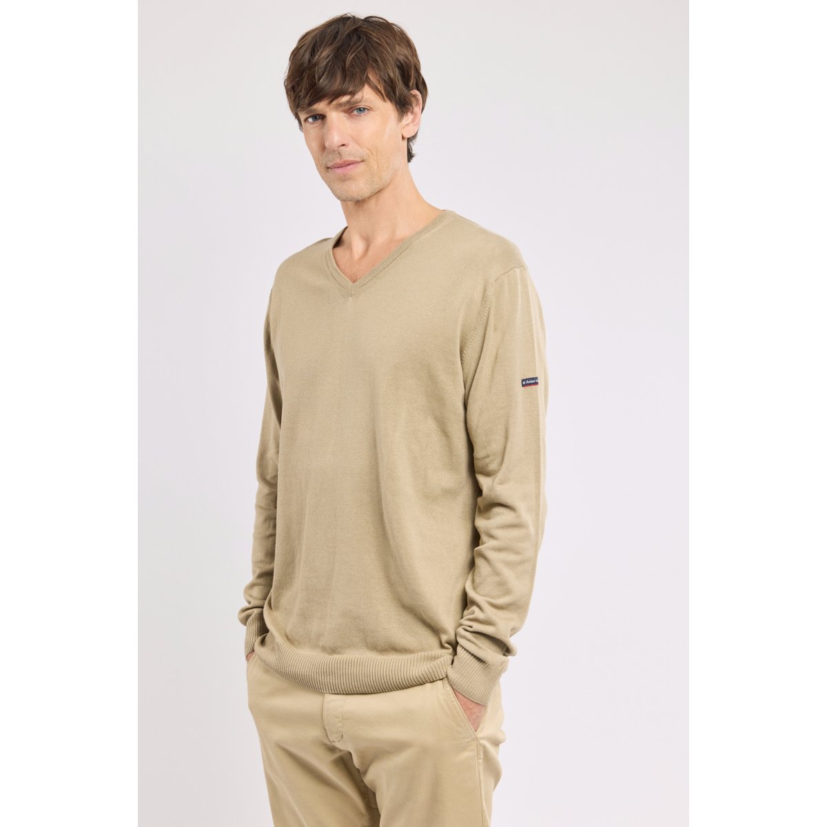 Pull col V - coton et lin treehouse, ARMOR-LUX