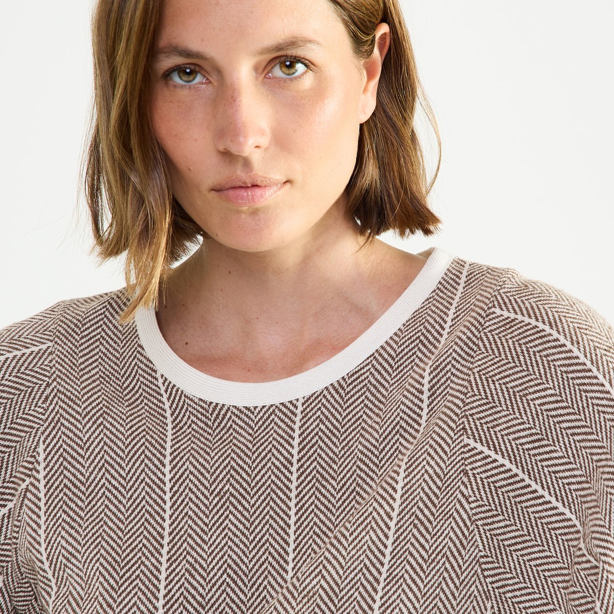 Sweat col rond en coton EXQUISE ecru, LAURENCE TAVERNIER