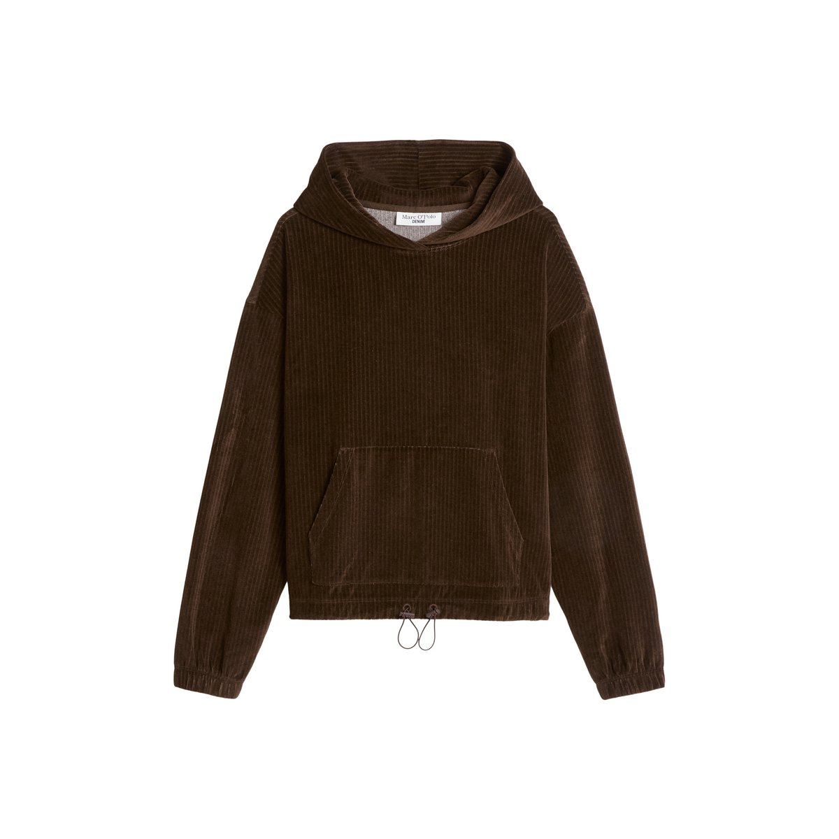 Sweat à capuche en velours côtelé, coupe décontractée en mélange de coton bio marron, MARC O’POLO DENIM
