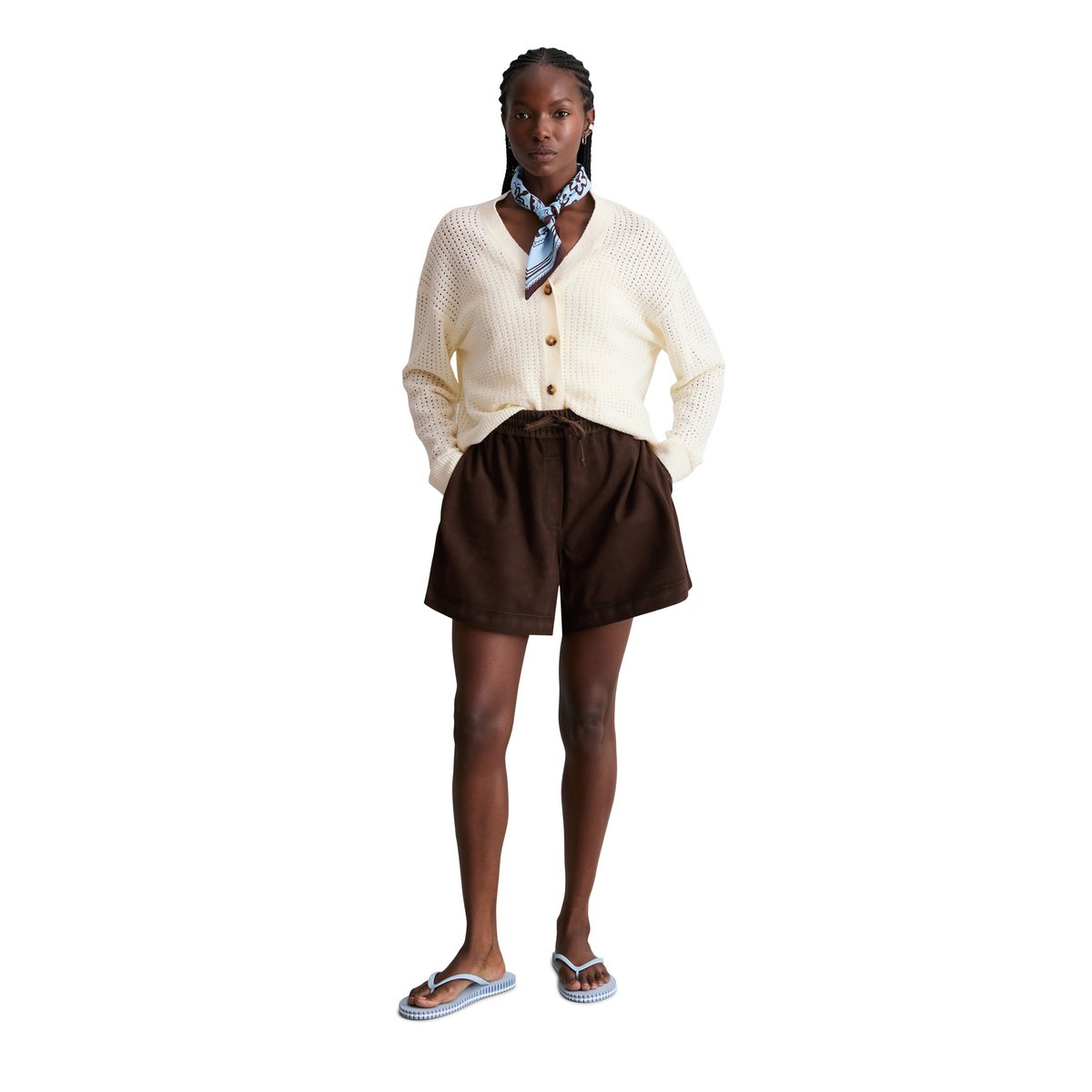 Short en cuir regular en cuir de chèvre velours doux rouge foncé, MARC O’POLO DENIM