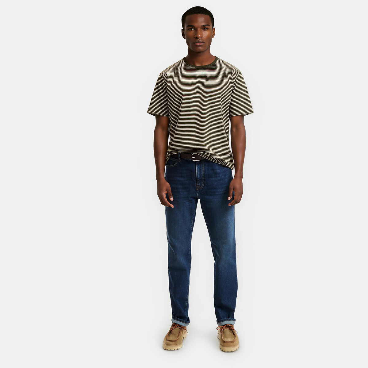 T-shirt à fines rayures en coton vert kaki rayé, LA REDOUTE COLLECTIONS