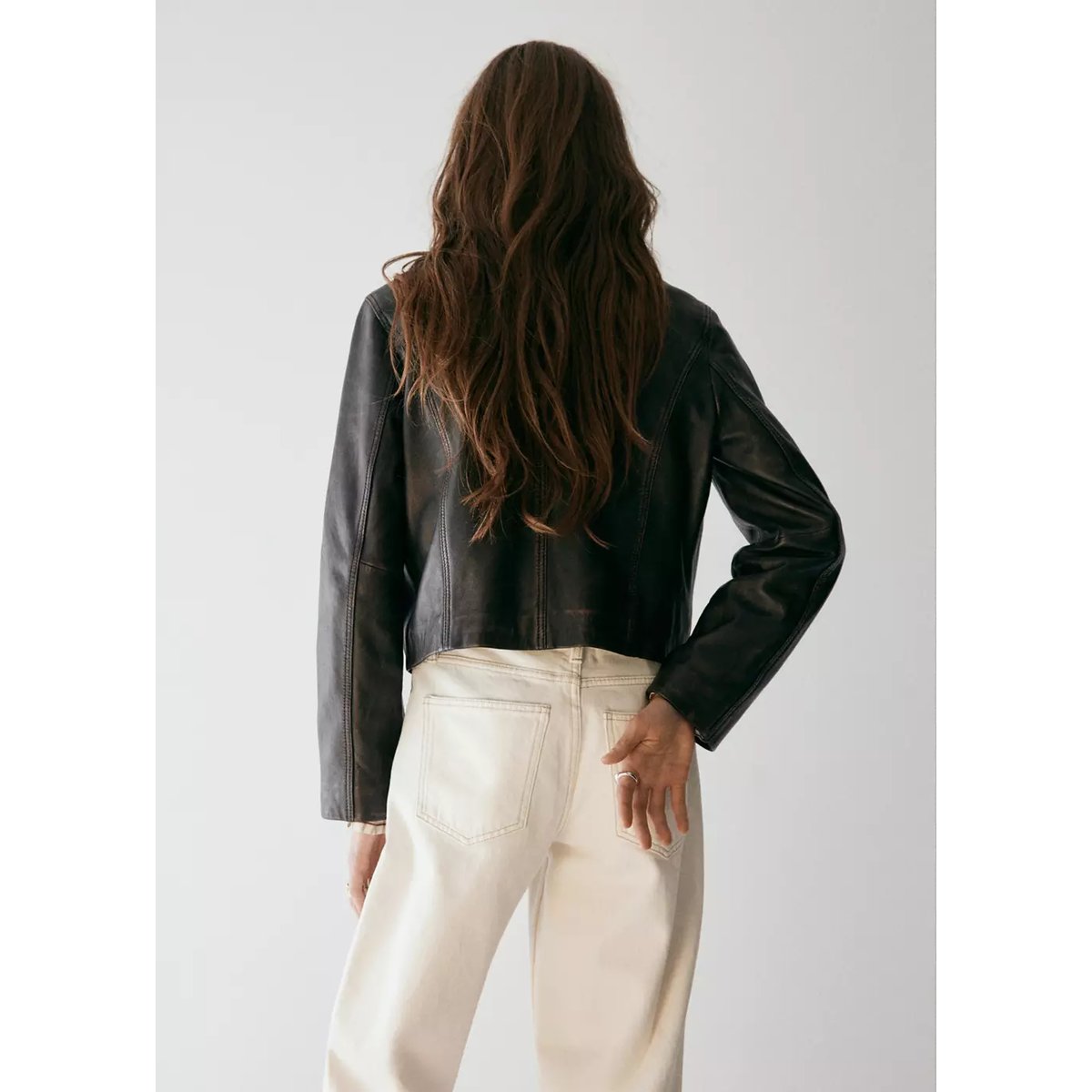 Veste cuir revers marron, MANGO