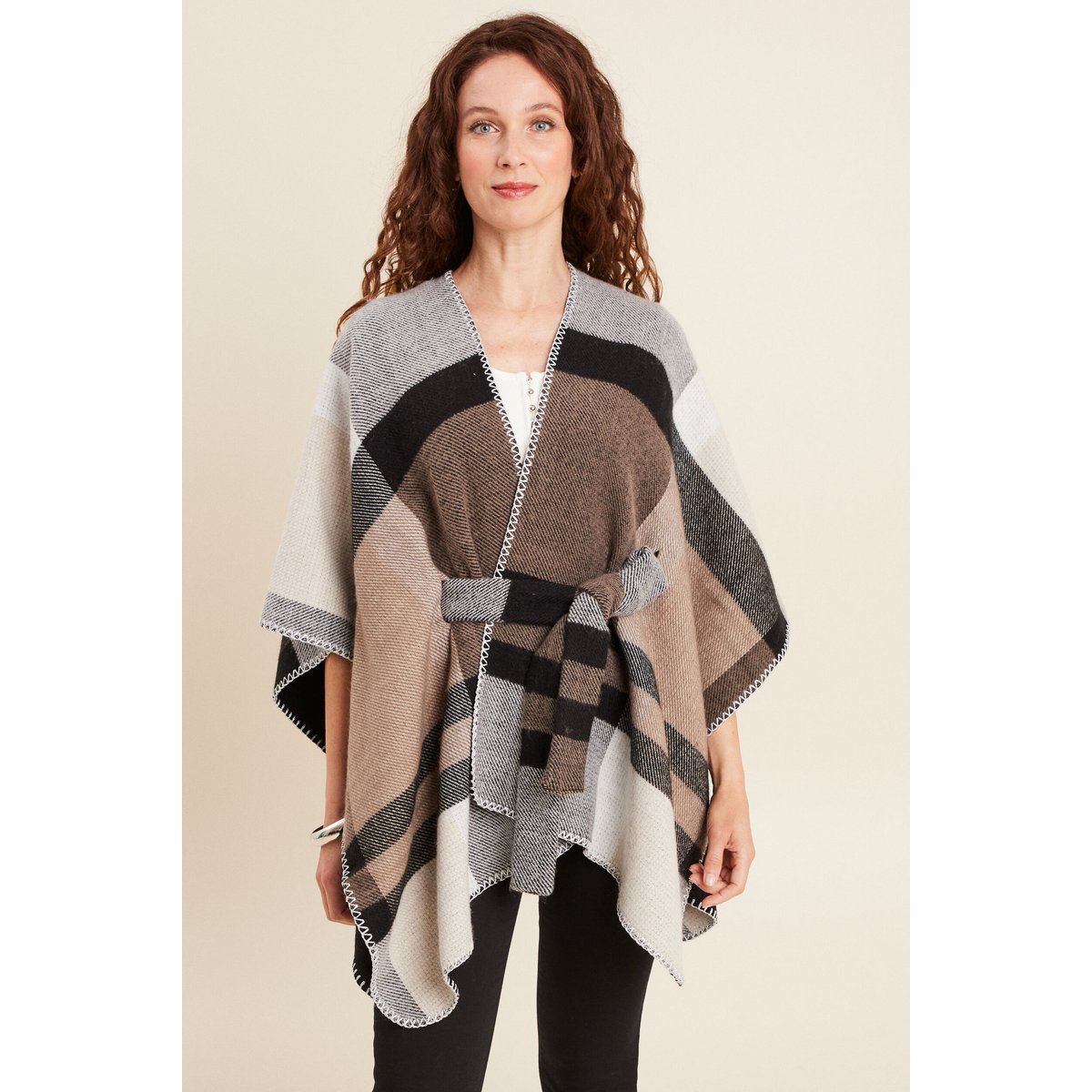 Poncho réversible ceinturé noir, BREAL