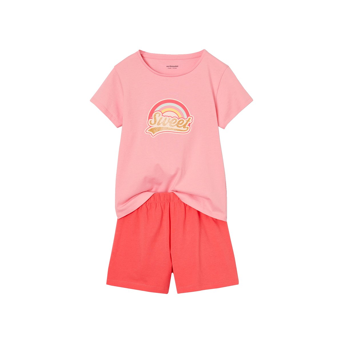 Lot 2 pyjashorts 1 motif arc-en-ciel + 1 motif flamant rose turquoise, VERTBAUDET