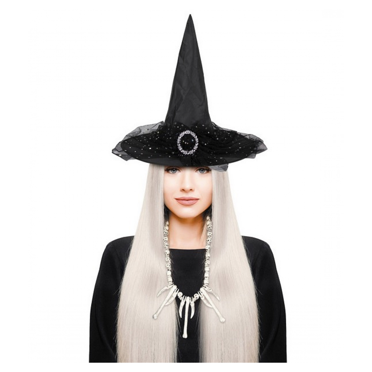 Chapeau sorciere avec broche couleur unique, PARTY PRO
