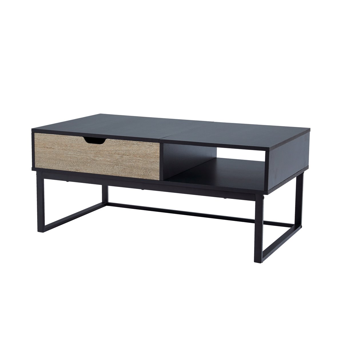 Table basse bicolore avec plateau relevable et rangement ouvert, Noir, BRYSON couleur unique, TEAMSON HOME