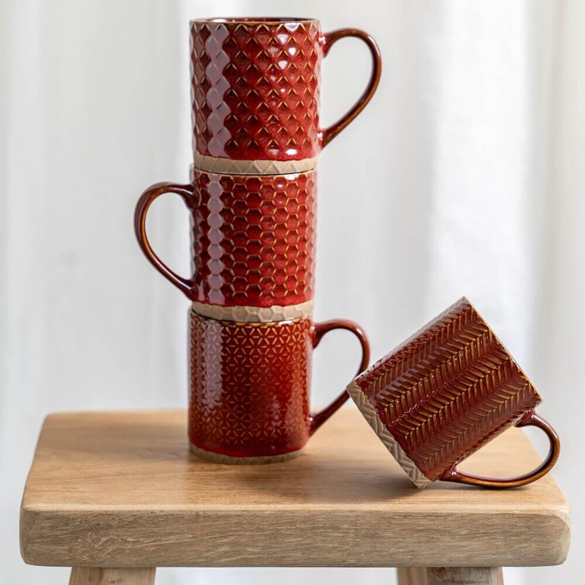 Coffret de 4 mugs Jaspe  s 35 cl rouge, TABLE PASSION