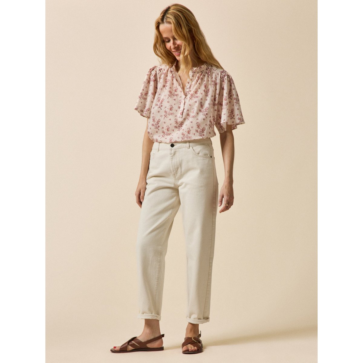 Jean mom  Claire coton biologique ecru, CYRILLUS