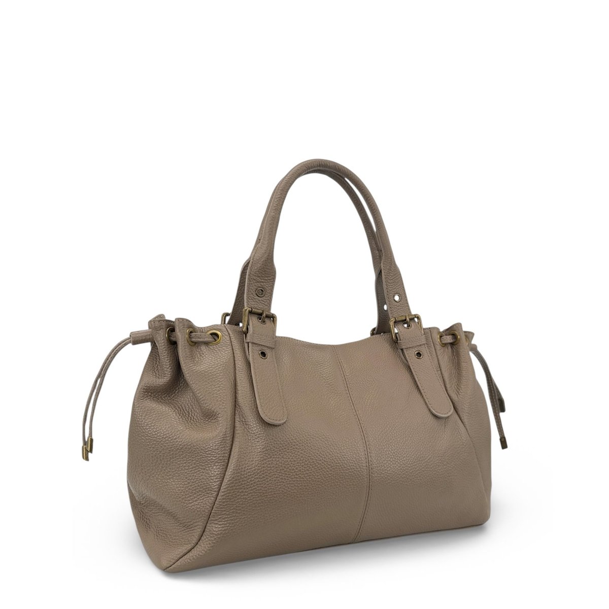 Sac bowling en cuir grainé PRINCESSE XL BRASS taupe foncé, OH MY BAG