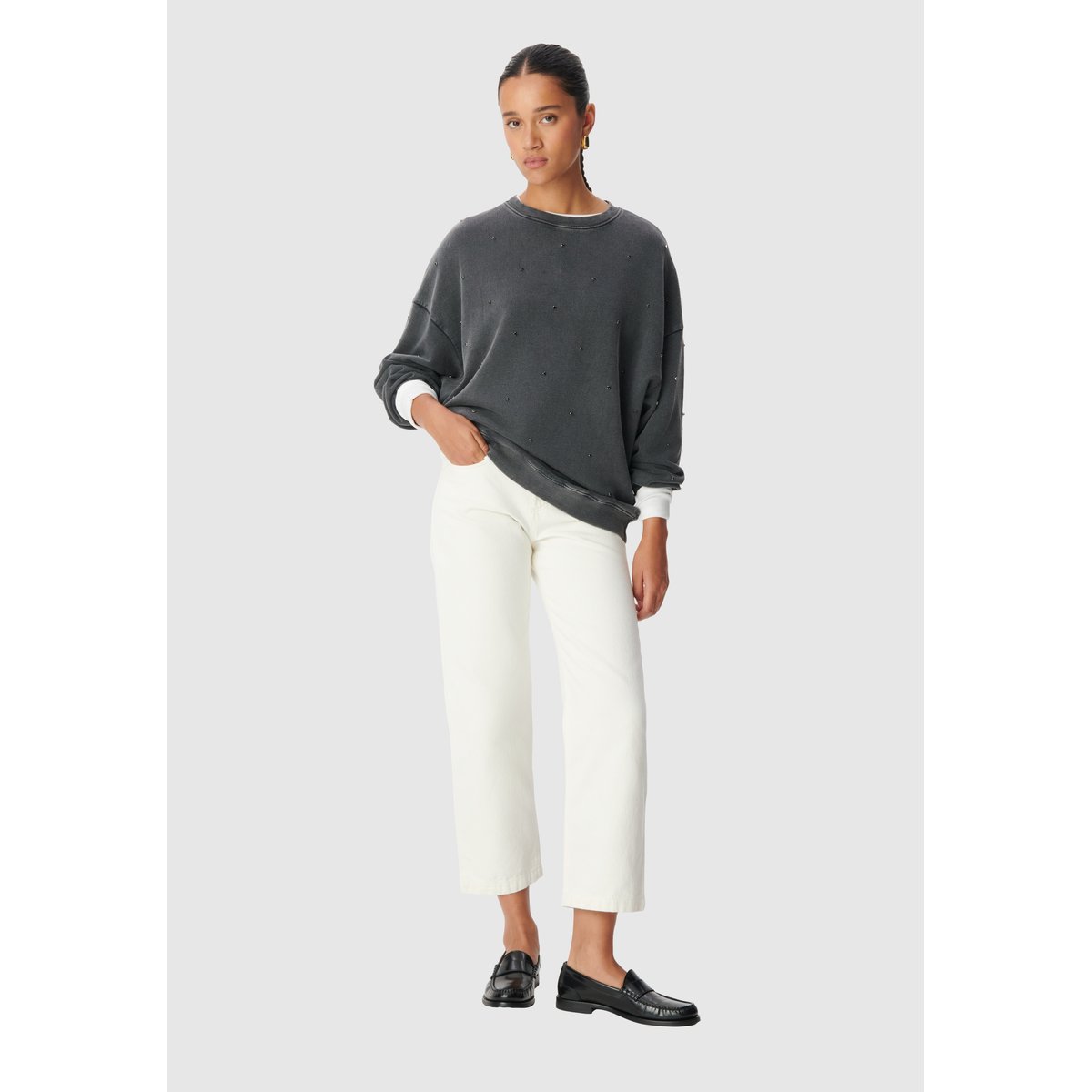 Sweat broderies strass gris anthracite, IKKS