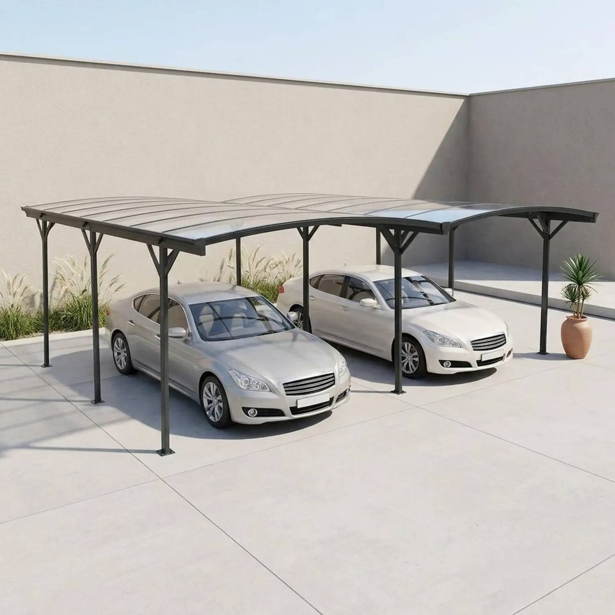 Carport avec extension aluminium et polycarbonate 30m² LE MANS anthracite, SWEEEK