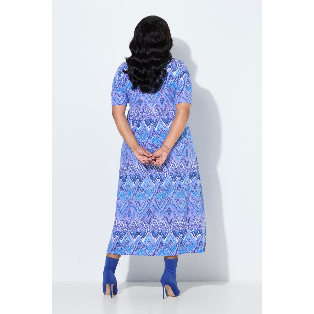 Robe maxi coupe évasée, imprimé bleu roi, ULLA POPKEN