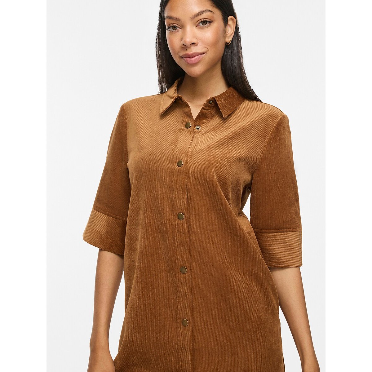 Robe droite, courte, manches courtes camel, VILA