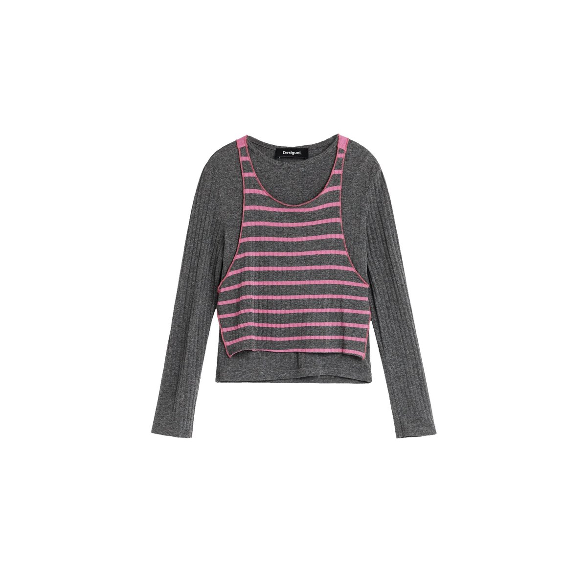T-shirt à rayures combinées noir, DESIGUAL