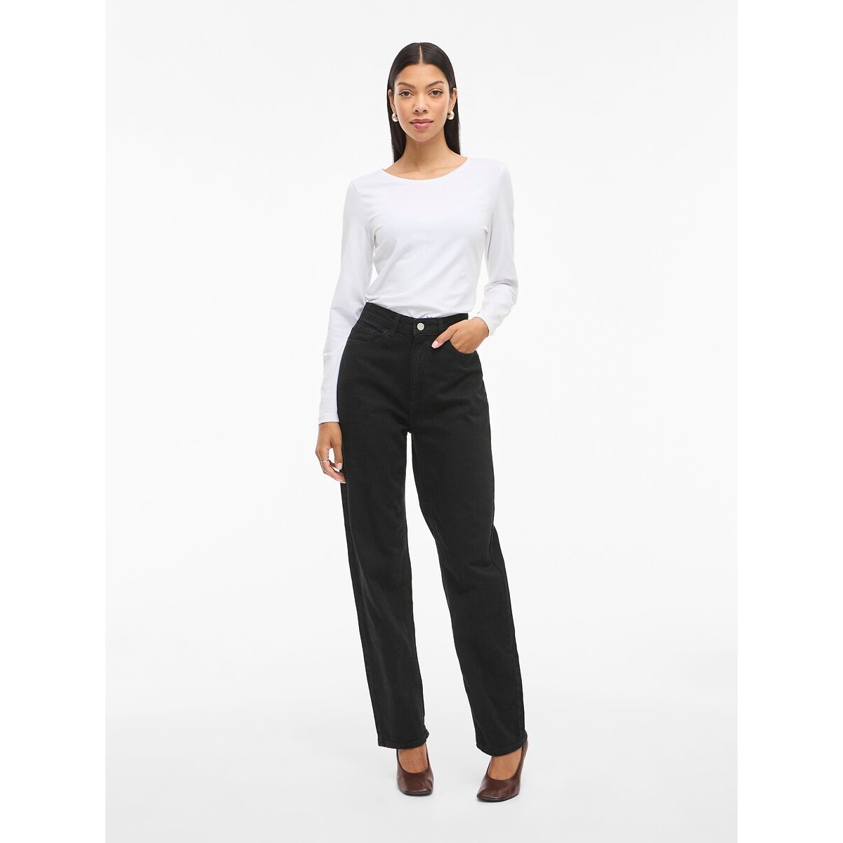 Vaqueros corte regular, recto de talle alto black denim, VILA