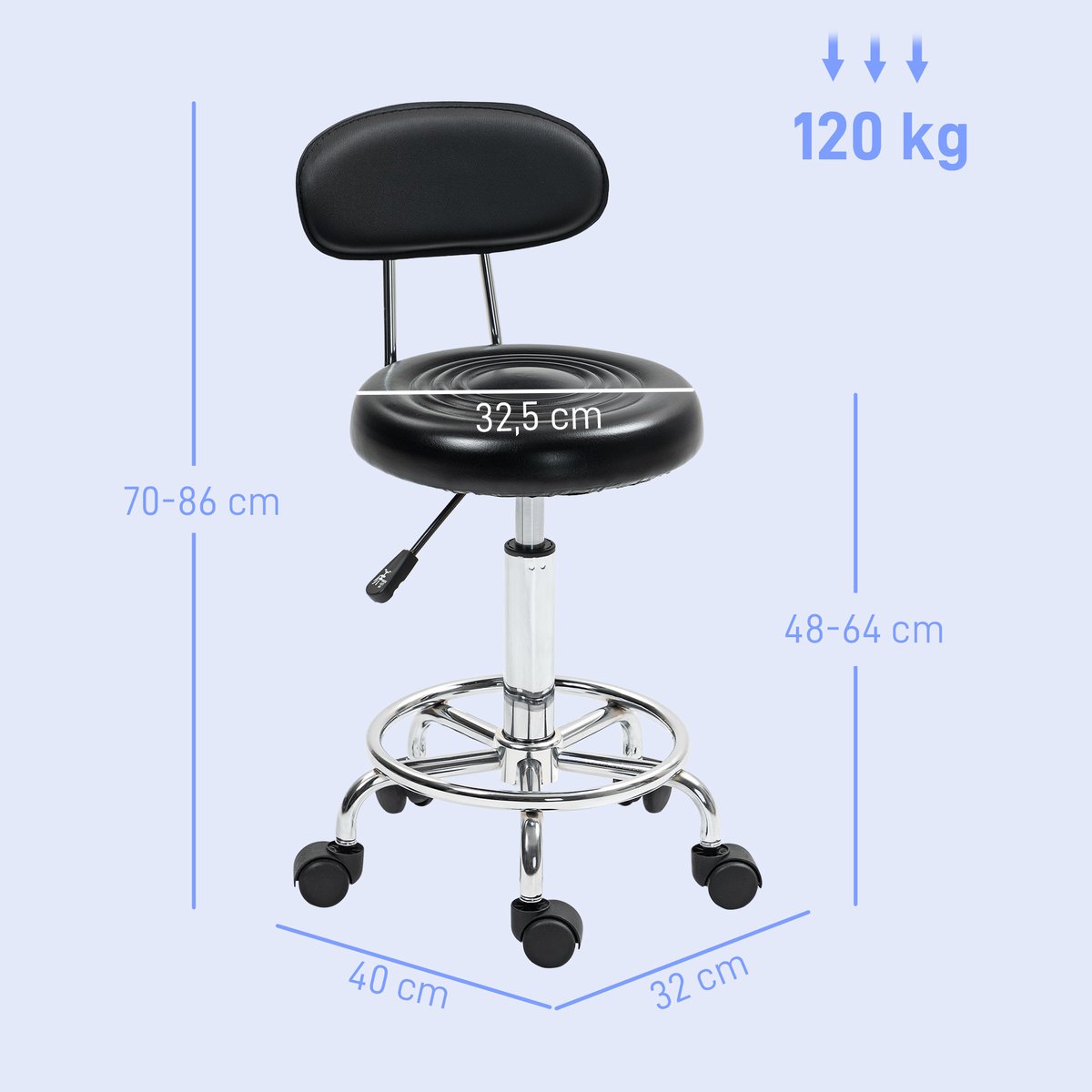 Tabouret de salon Acier Noir noir, HOMCOM