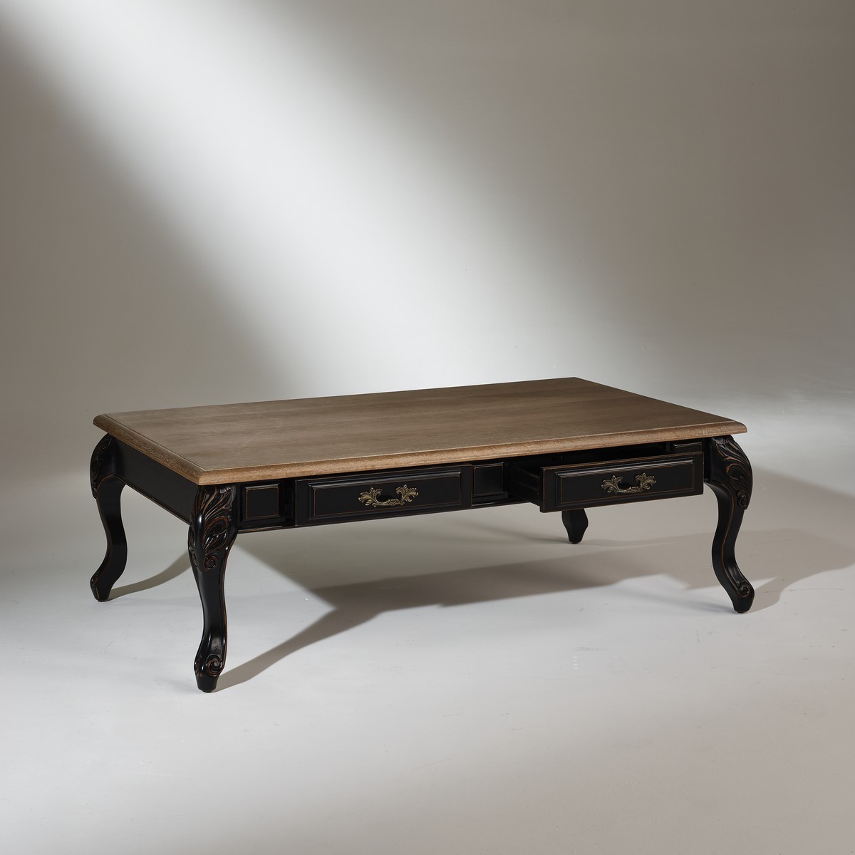 Table basse rectangulaire style shabby chic, plateau en chêne MARIANNE noir, ROBIN DES BOIS