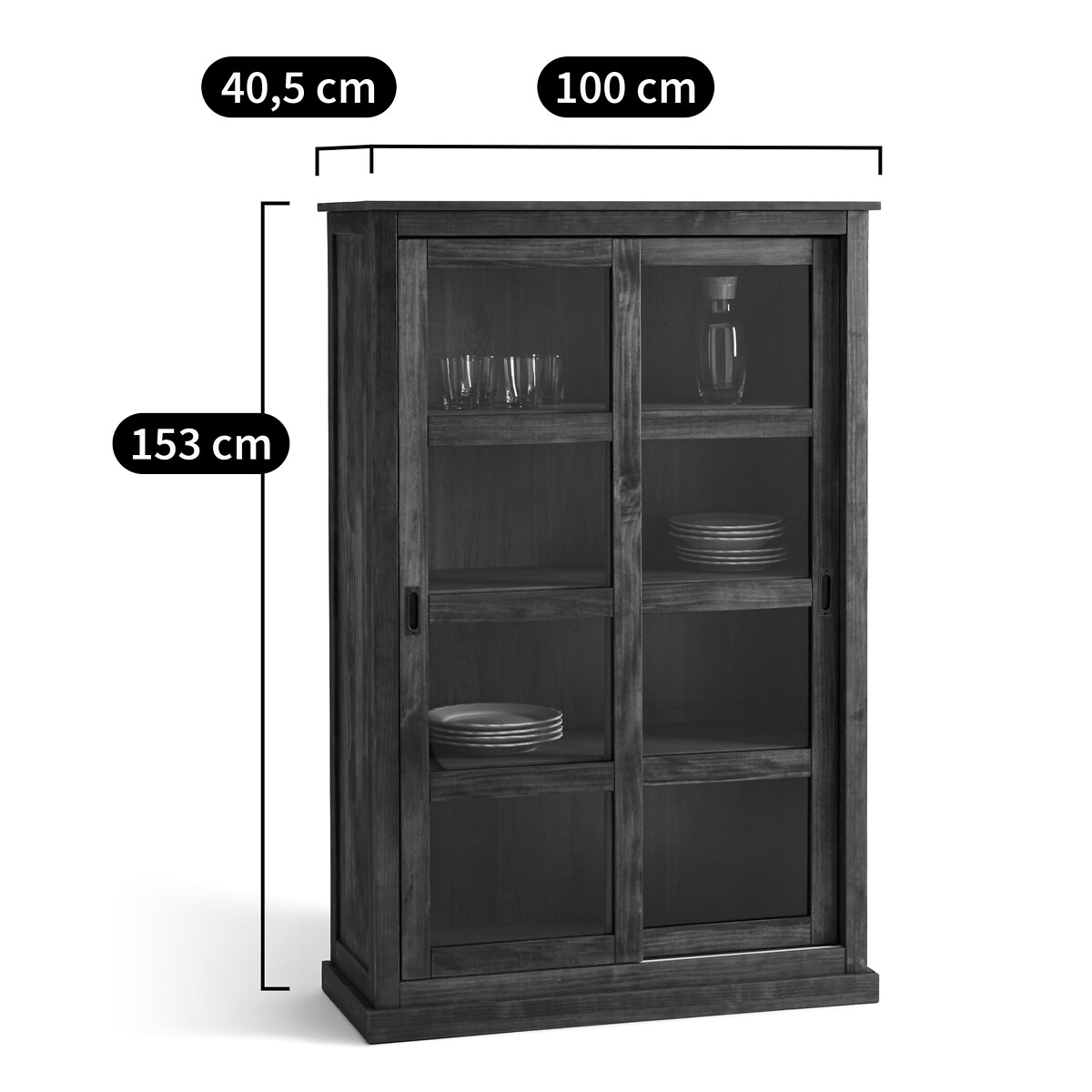 Vitrine basse 2 portes pin massif et MDF, Lunja ciré naturel, LA REDOUTE INTERIEURS