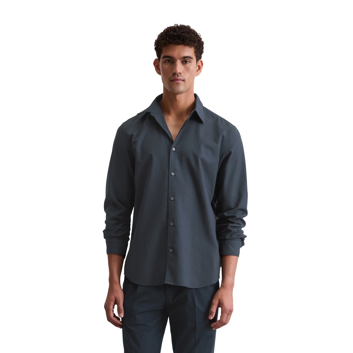 Chemise regular en coton bio et lyocell TENCEL™ bleu foncé, MARC O'POLO