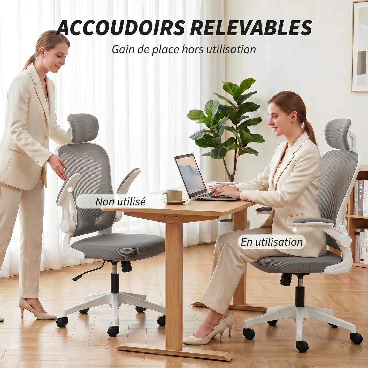 Chaise de bureau Maille Gris gris, HOMCOM