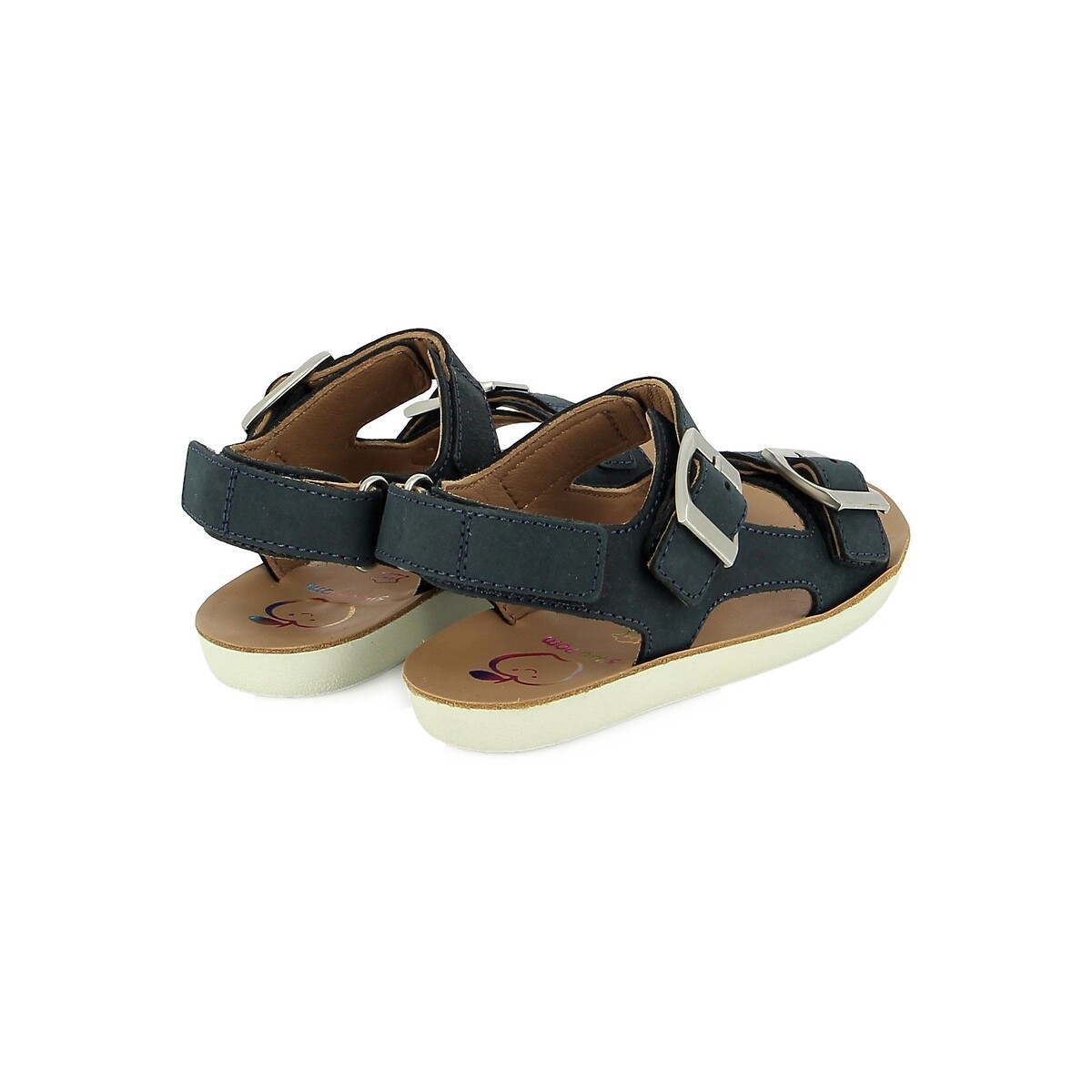 Sandales cuir Goa Boy à scratch   bleu marine, SHOO POM