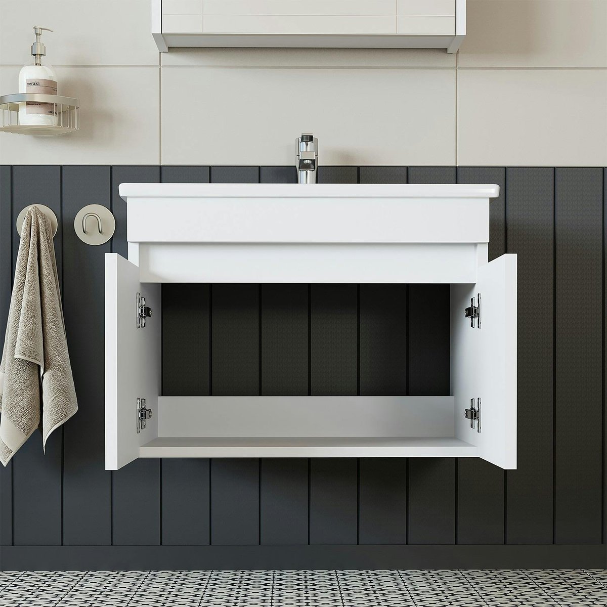 Meuble sous vasque suspendu 65 cm, 2 portes + vasque LAO blanc, PIER IMPORT