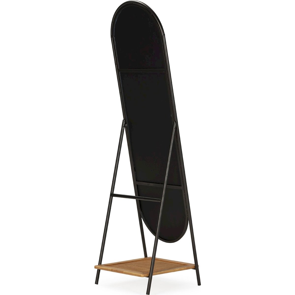 Miroir sur pied avec tablette en rotin noir et naturel, RECOLLECTION